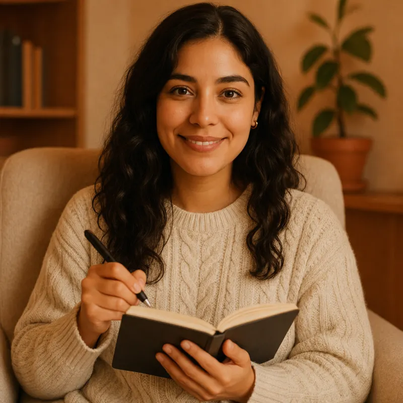 Sofía writing notes in a notebook